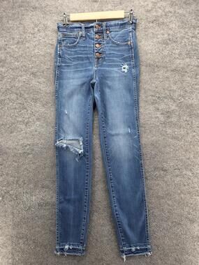 Madewell Jeans Womens 10 Blue Skinny Mid Rise Slim Distressed 31 Inseam